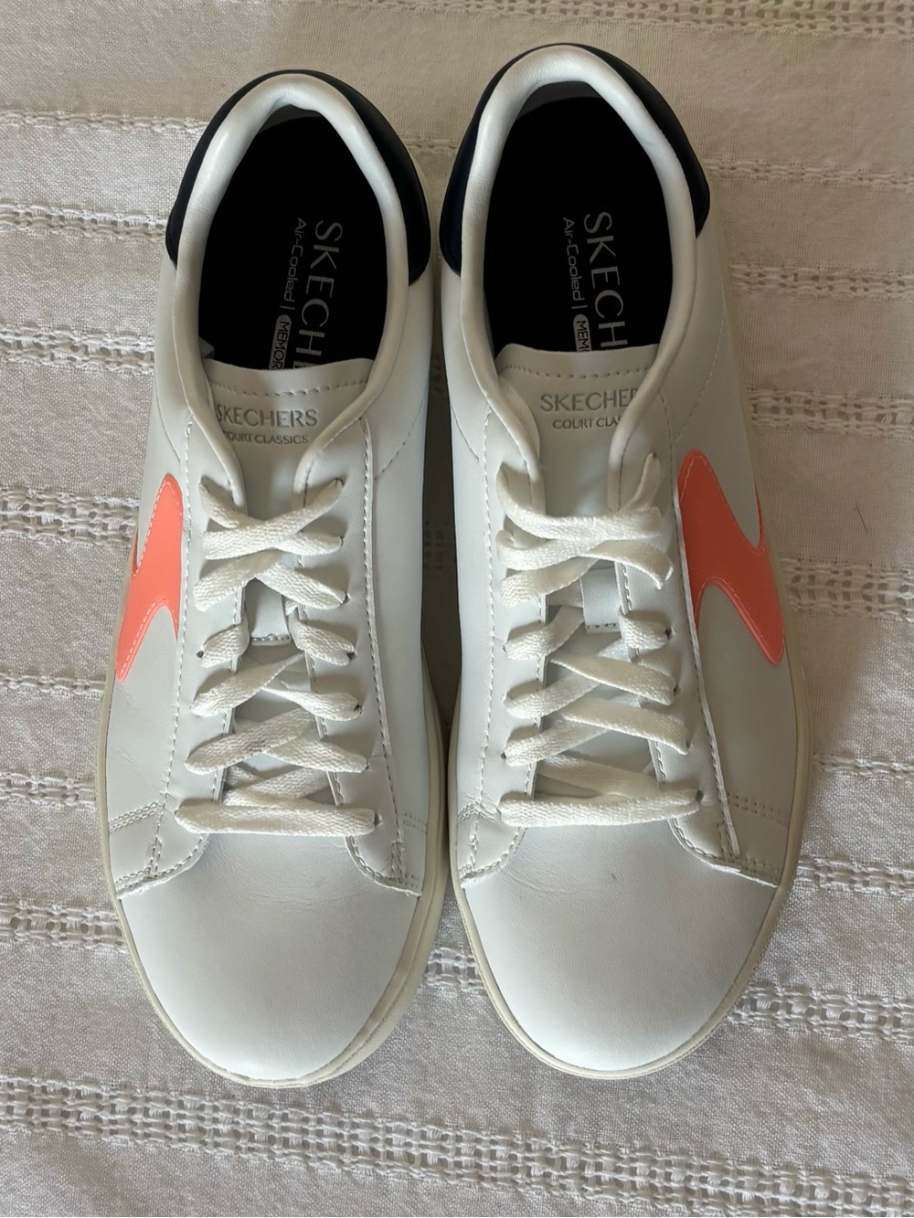 Skechers Women's White Sneakers with Coral Accent - Court Classic
